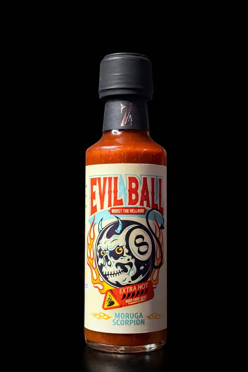 Evil Ball hot sauce bottle