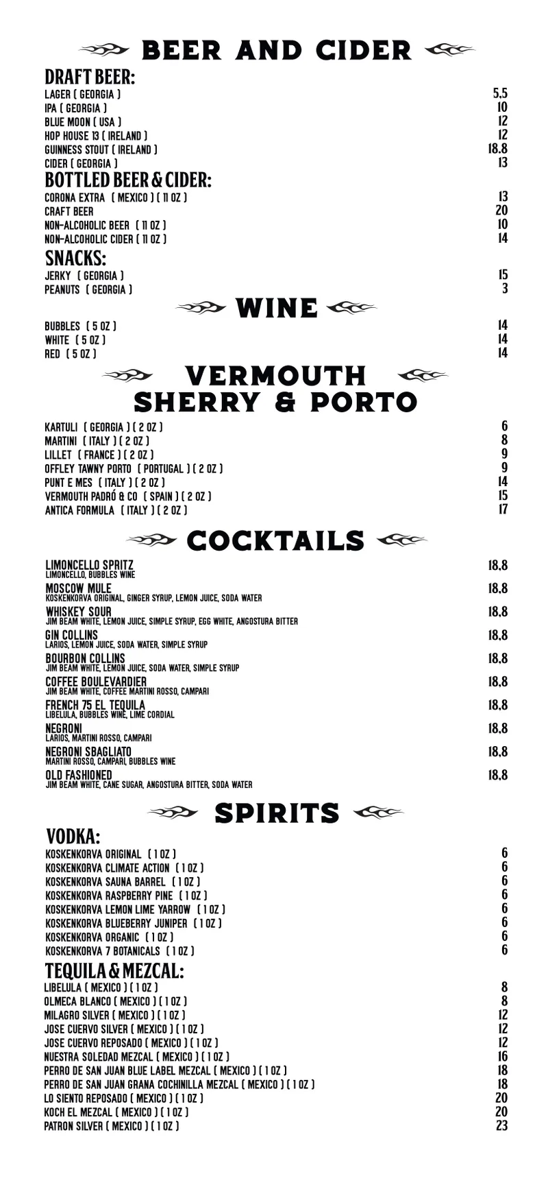 Supertramp Bar Belgrade menu 1